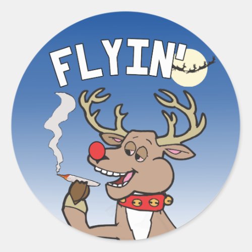 Flyin Rudolph Classic Round Sticker