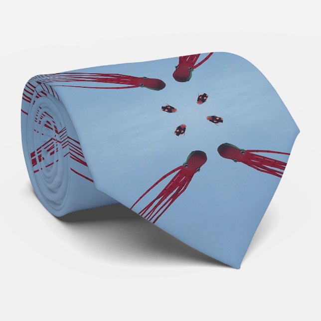 Flying a Stunt Animal Kite in Azure Sky, blue Neck Tie (Rolled)