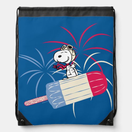 Flying Ace Snoopy on Ice Pop Drawstring Bag