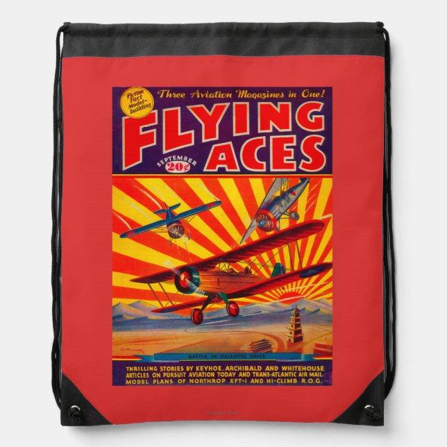 Flying Aces Magazine Cover Drawstring Bag (Front)