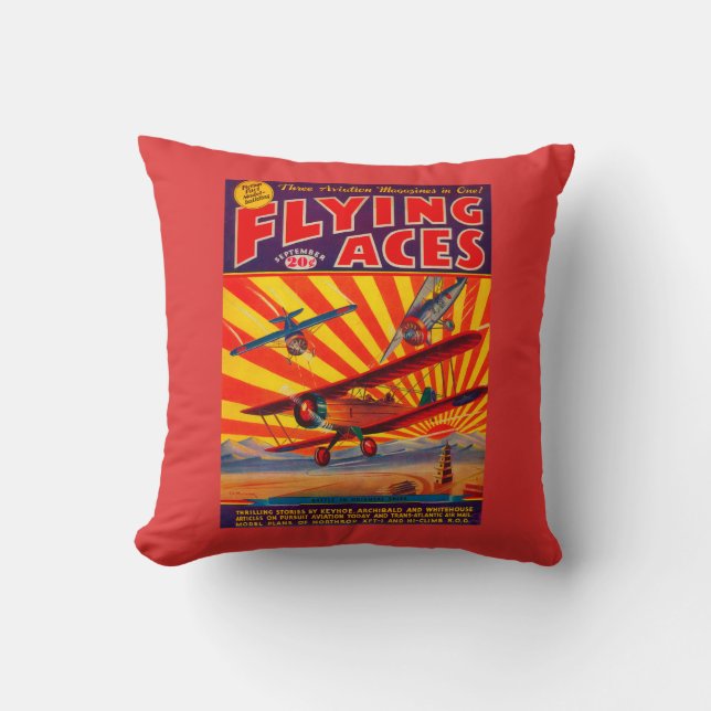 Flying Aces Magazine Cover Throw Pillow (Front)
