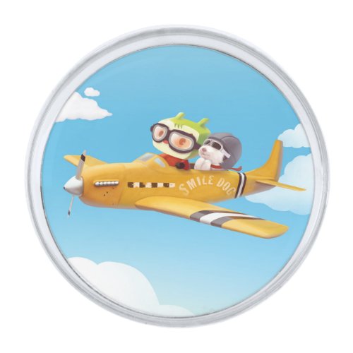 Flying Adventure with Dog Silver Finish Lapel Pin