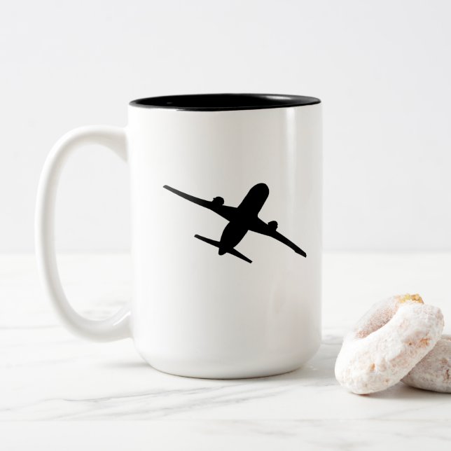 Flying Aircraft Airplane Aviation Aviator Two-Tone Coffee Mug (With Donut)