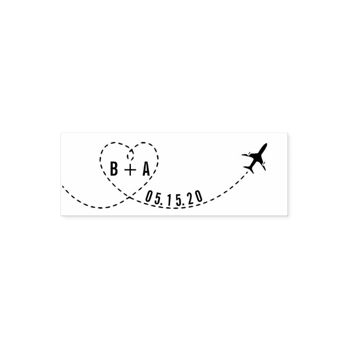 Flying Airplane Initials Wedding Date Personalized Self Inking Stamp Flying Airplane Initials Wedding Date