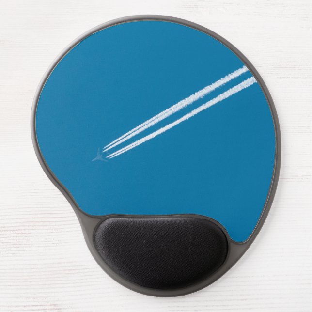 Flying airplane on a blue sky background gel mouse pad (Front)