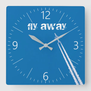 Flying airplane square wall clock