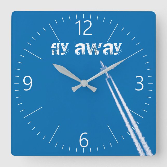 Flying airplane square wall clock (Front)