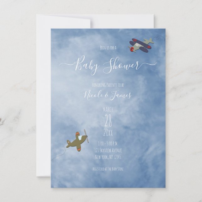 Flying Airplanes in the Sky Baby Shower  Invitation (Front)