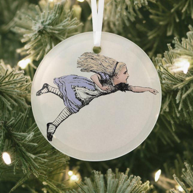 Flying Alice in Wonderland Looking Glass Glass Ornament (Insitu)