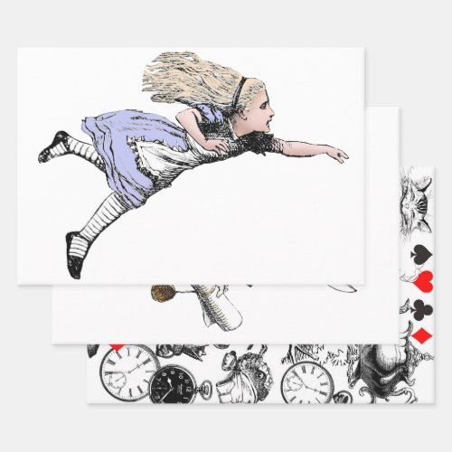 Flying Alice in Wonderland Looking Glass Wrapping Paper Sheets