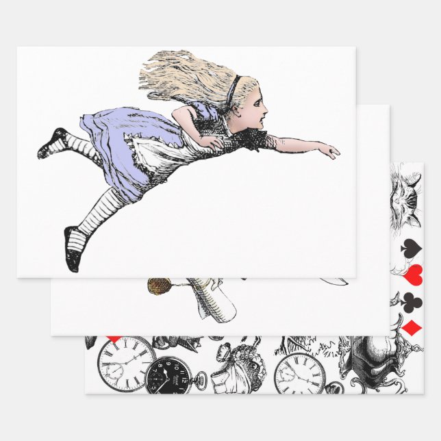 Flying Alice in Wonderland Looking Glass Wrapping Paper Sheets (Set)