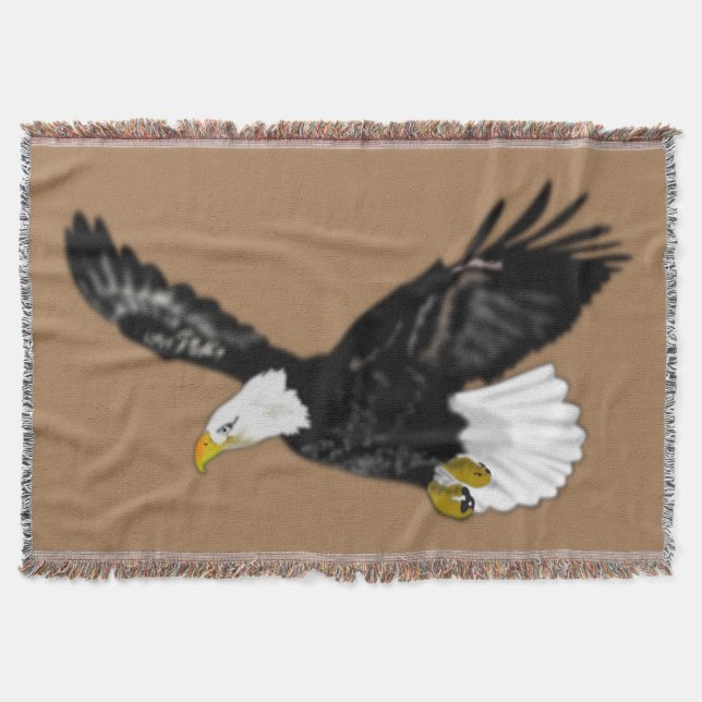 Flying American Eagle Brown Throw Blanket (Front)