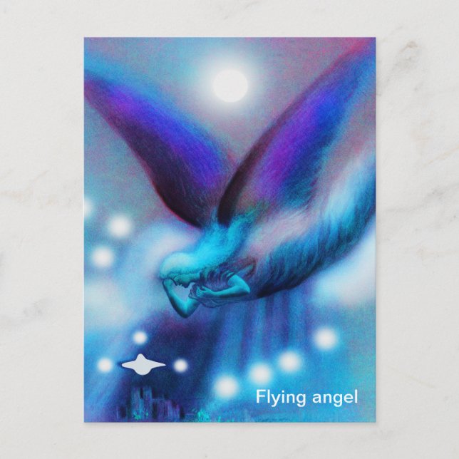 Flying angel at night art postcard (Front)
