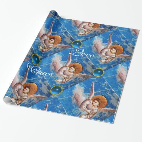 FLYING ANGEL  BLUE GEMS CHRISTMAS JOY PEACE LOVE WRAPPING PAPER