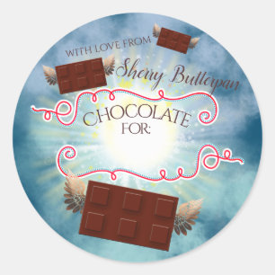 Flying angel chocolates from the kitchen of classic round sticker