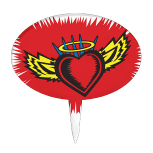 Flying Angel Heart Tattoo Cake Topper