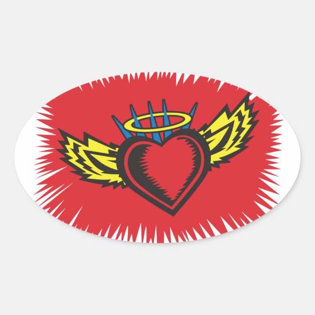 Flying Angel Heart Tattoo Oval Sticker (Front)