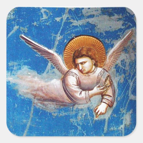 FLYING ANGEL IN BLUE SKY CHRISTMAS HOLIDAY PARTY SQUARE STICKER