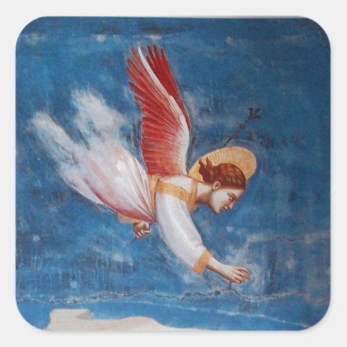 FLYING ANGEL IN BLUE SKY CHRISTMAS HOLIDAY PARTY SQUARE STICKER