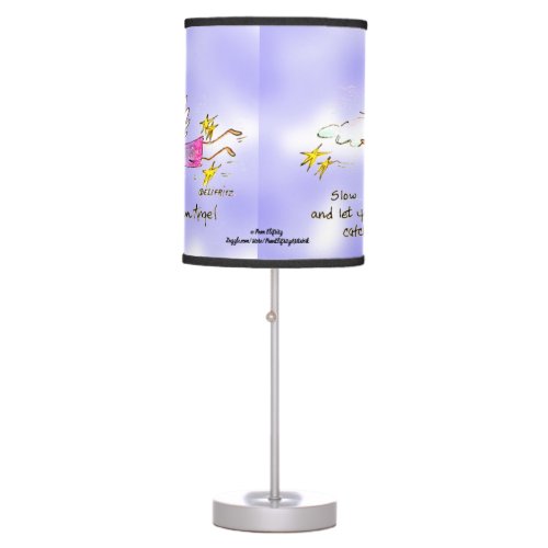 Flying angel in purple gold stars says slow down  table lamp