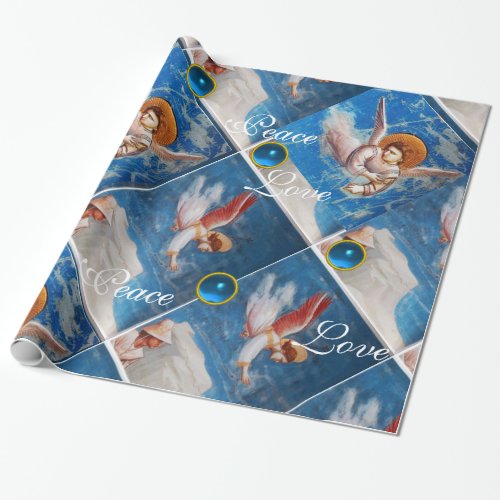 FLYING ANGELS  BLUE GEMS CHRISTMAS JOY PEACE LOVE WRAPPING PAPER