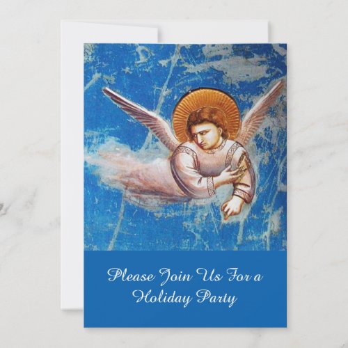 FLYING ANGELS IN BLUE SKY CHRISTMAS HOLIDAY PARTY INVITATION