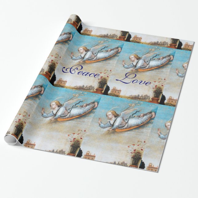 FLYING ANNUNCIATION ANGEL CHRISTMAS JOY PEACE LOVE WRAPPING PAPER (Unrolled)