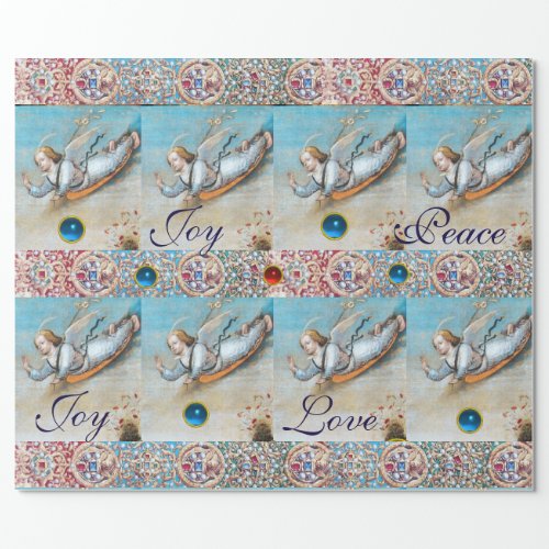 FLYING ANNUNCIATION ANGEL RED BLUE GEMSTONES Xmas Wrapping Paper