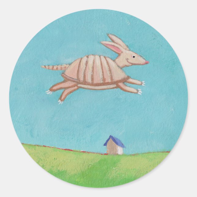 Flying Armadillo original painting fun art Classic Round Sticker (Front)