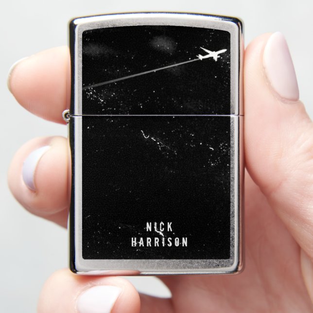 Flying Away / Airplane Contrail Personalized Zippo Lighter (In Hand)