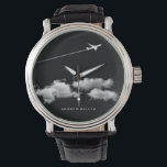 Flying Away/Jet Airplane/Personalized Pilot Watch<br><div class="desc">Ain't it a super cool n just right image for a pilot, seasoned traveler or jet plane lover?! To change the text, use the personalize option. For more extensive text changes such as changes to the font, font color, or text layout, choose the customize option. Original Design | Copyright 2016-Present...</div>