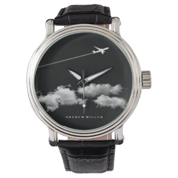 Flying Away/jet Airplane/personalized Pilot Watch by riverme at Zazzle