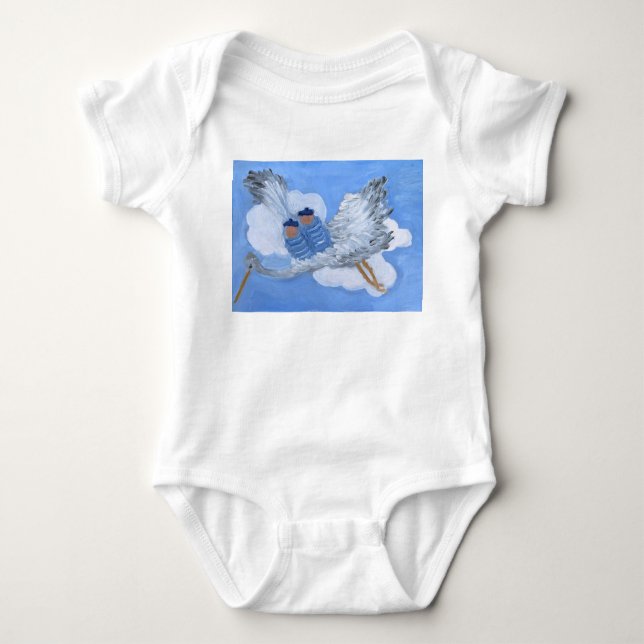 Flying Baby Boys and Stork clothing Baby Bodysuit (Front)