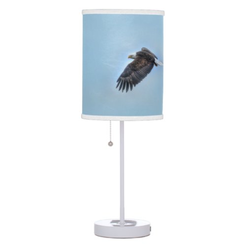 Flying Bald Eagle and Blue Sky Wildlife Photo Table Lamp