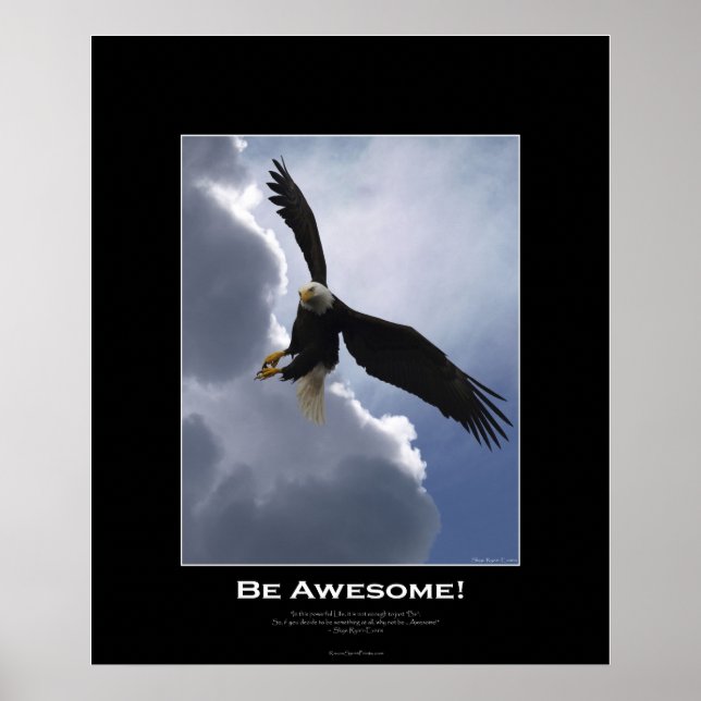 Flying Bald Eagle BE AWESOME Motivational Poster (Front)