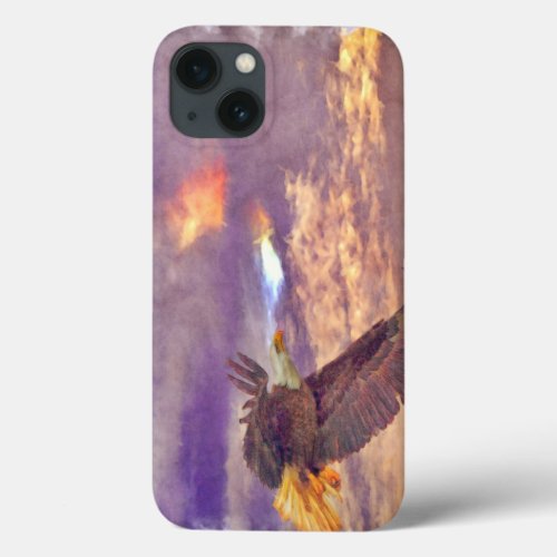 Flying Bald Eagle  Cloudy Sky Wildlife Art iPhone 13 Case