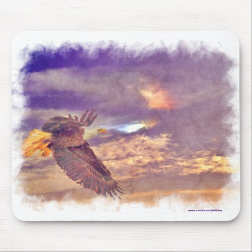 Flying Bald Eagle  Crepuscular Sky Wildlife Art Mouse Pad