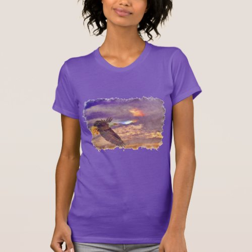 Flying Bald Eagle  Crepuscular Sky Wildlife Art T_Shirt