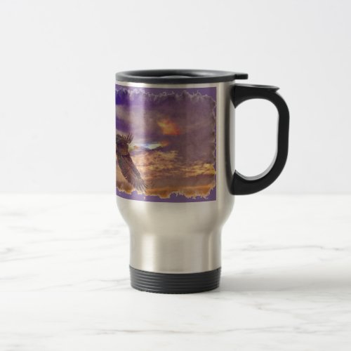 Flying Bald Eagle  Crepuscular Sky Wildlife Art Travel Mug