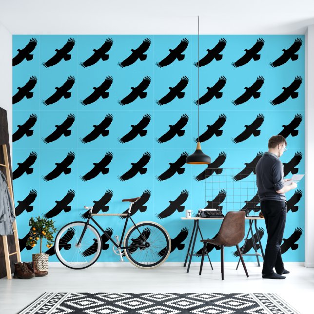 Flying Bald Eagle Custom Color Blue Wallpaper (Living Room)