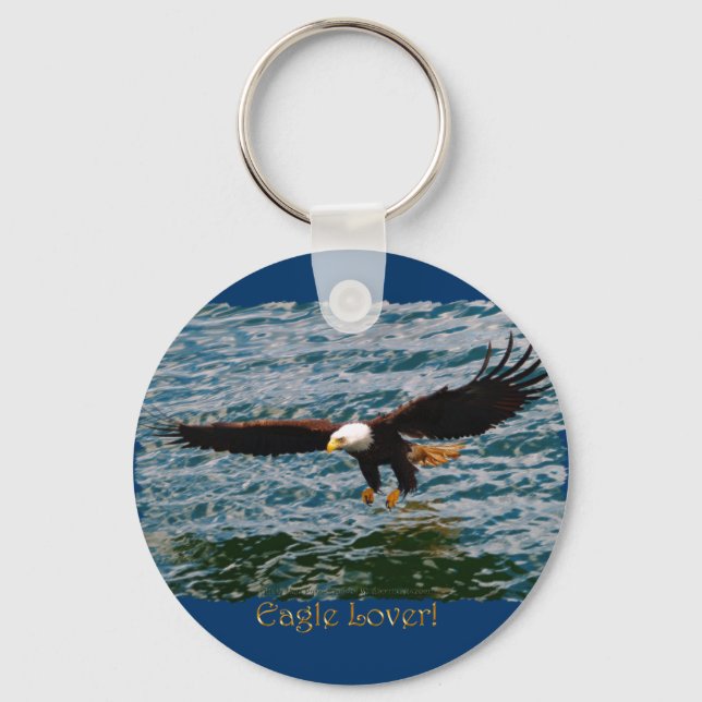 Flying Bald Eagle Fishing Wildlife keychain (Front)