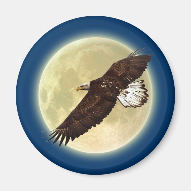 Flying BALD EAGLE & FULL MOON Wildlife Magnet (Front)