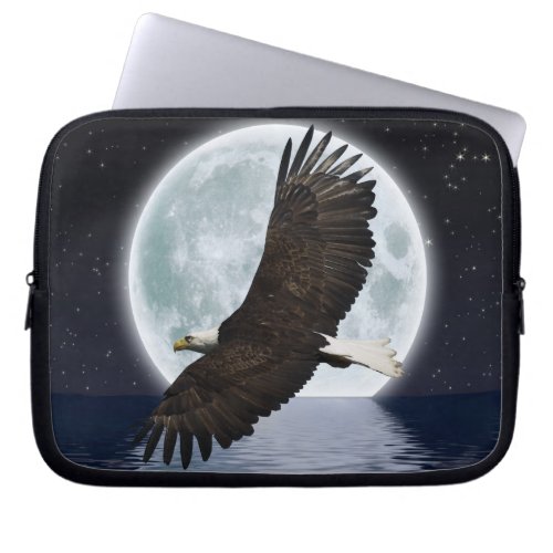 Flying Bald Eagle Full Moon Wildlife Night Photo Laptop Sleeve