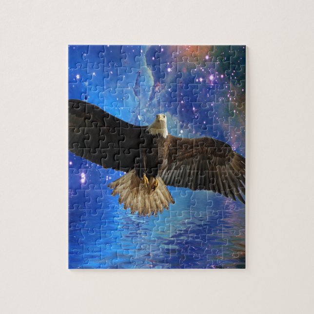 Flying Bald Eagle & Outer Space Nebula Art Jigsaw Puzzle (Vertical)