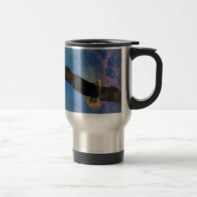 Flying Bald Eagle & Outer Space Nebula Art Travel Mug (Right)