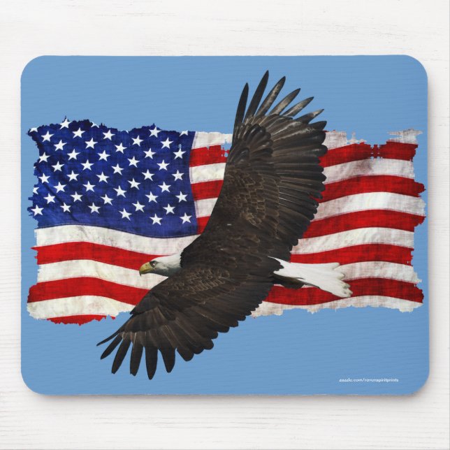 Flying Bald Eagle & U.S. Flag Patriotic Mousemat Mouse Pad (Front)