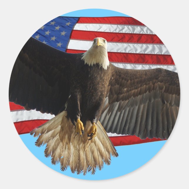 Flying Bald Eagle USA Patriotic Gift Classic Round Sticker (Front)