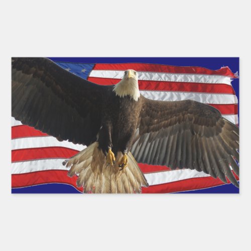 Flying Bald Eagle USA Patriotic Series Rectangular Sticker