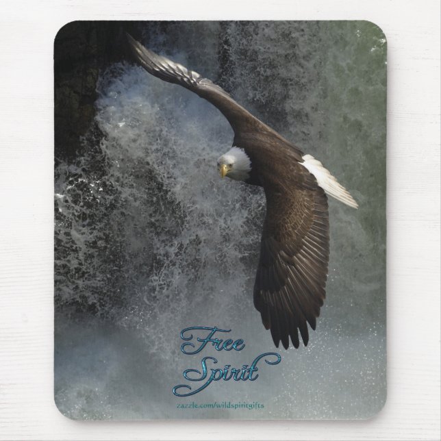 Flying Bald Eagle & Waterfall Mousepad (Front)