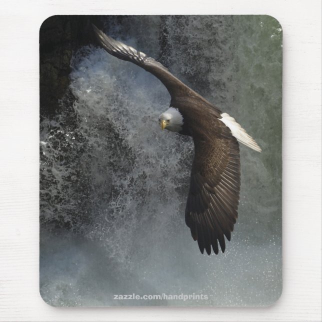 Flying Bald Eagle & Waterfall Mousepad (Front)